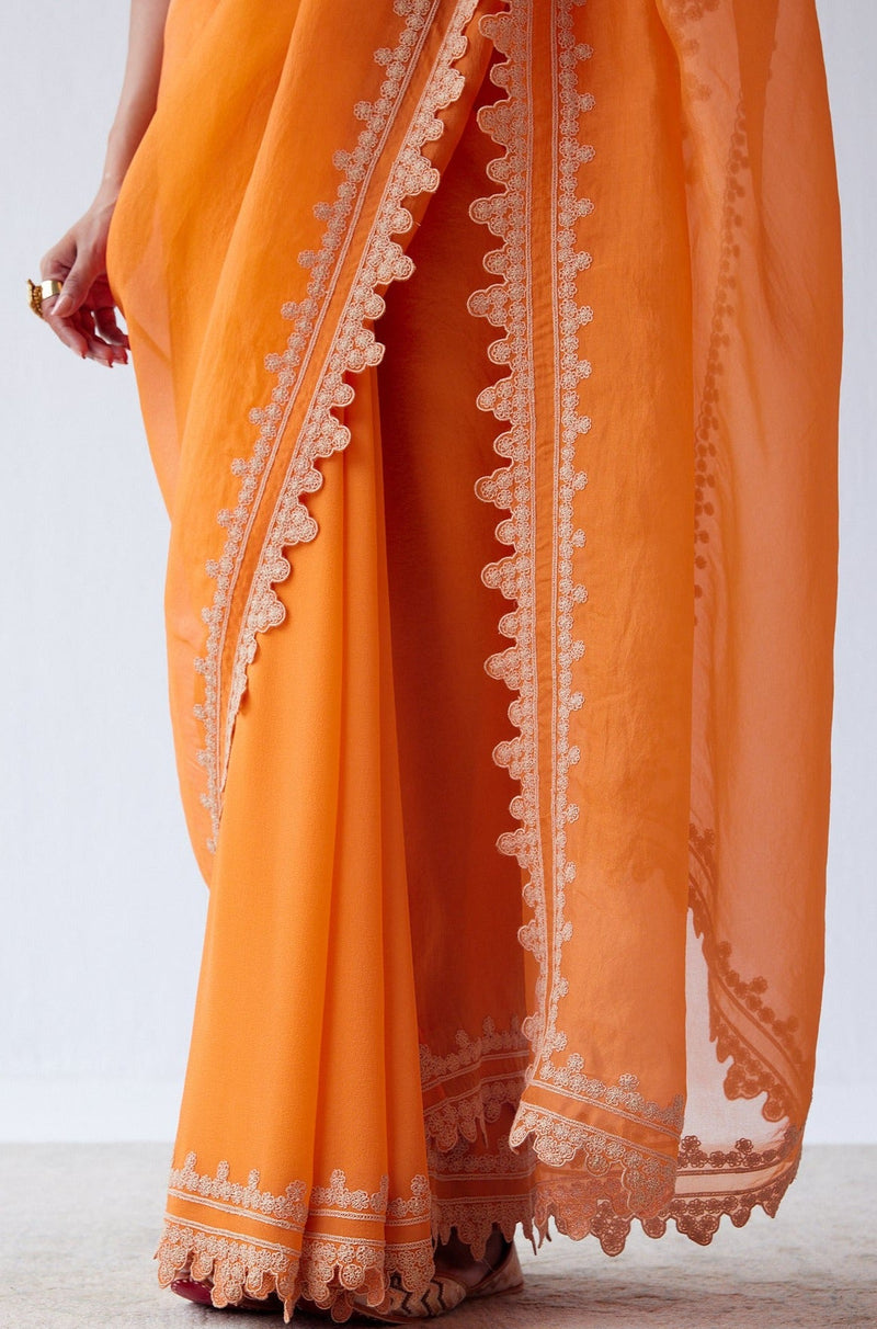 Natasha Luthra in Orange Embroidered Georgette Organza Saree