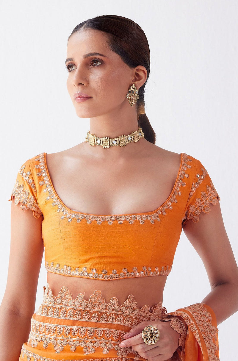 Masoom Minawala in Orange Embroidered Georgette Organza Saree