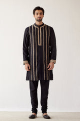 Black Embroidered Chanderi Kurta Set