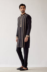 Black Embroidered Chanderi Kurta Set