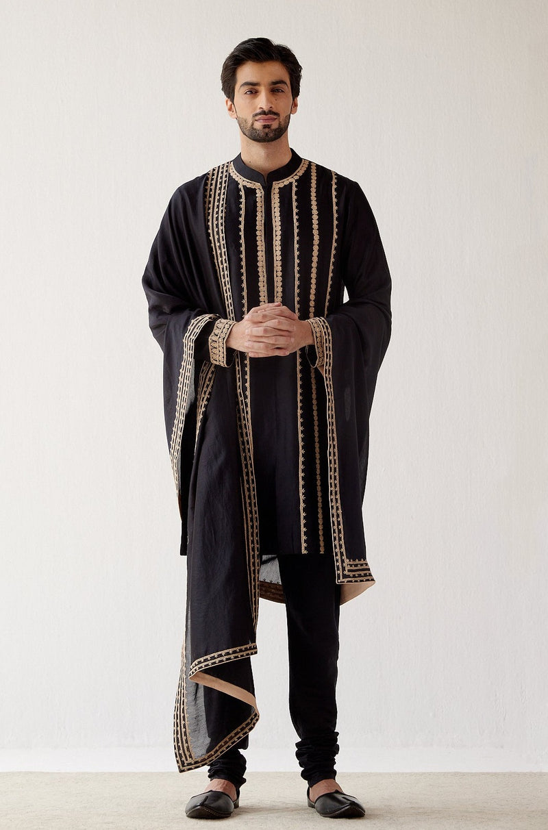 Black Embroidered Stole