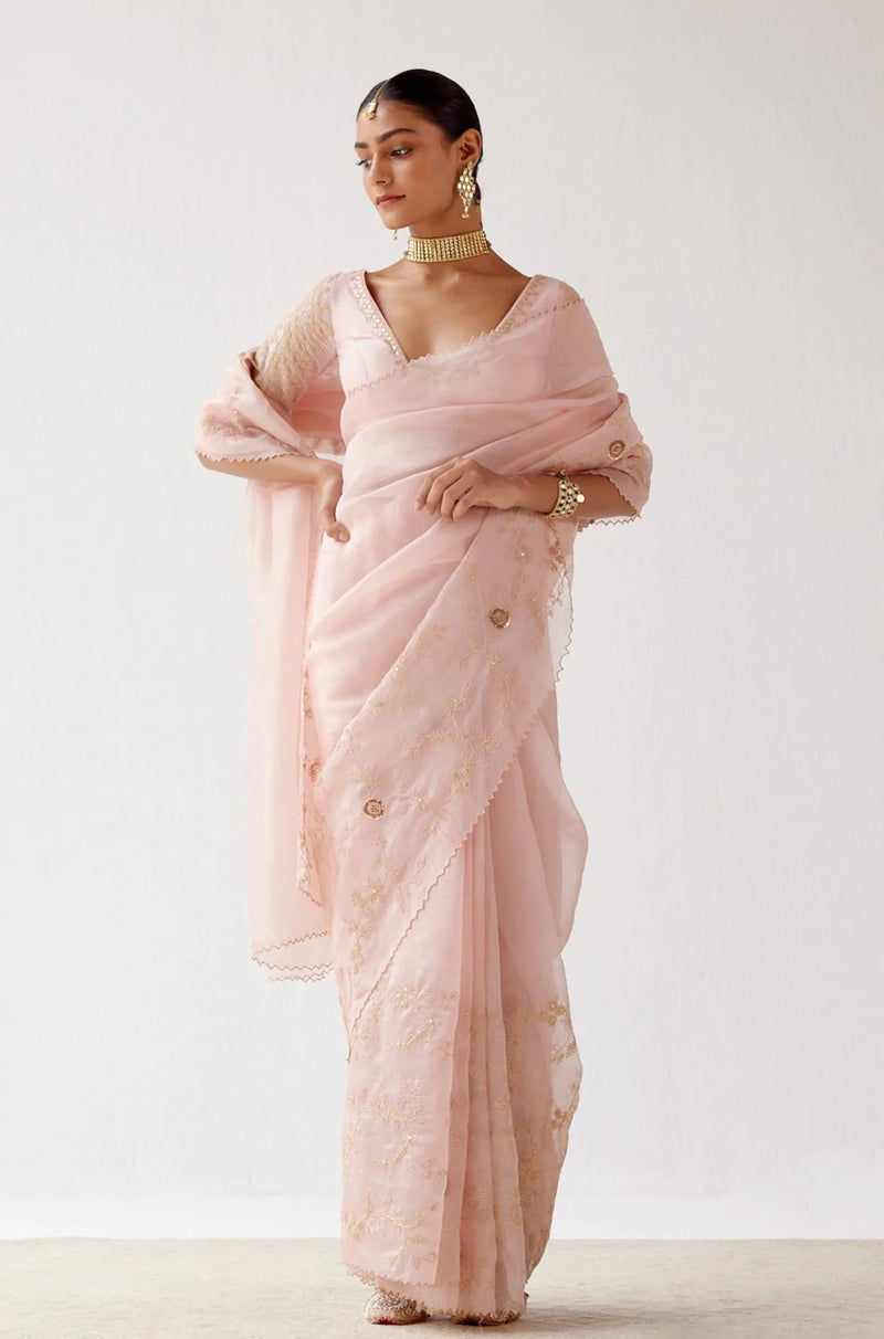 Rashmika Mandanna in Baby Pink Embroidered Organza Saree
