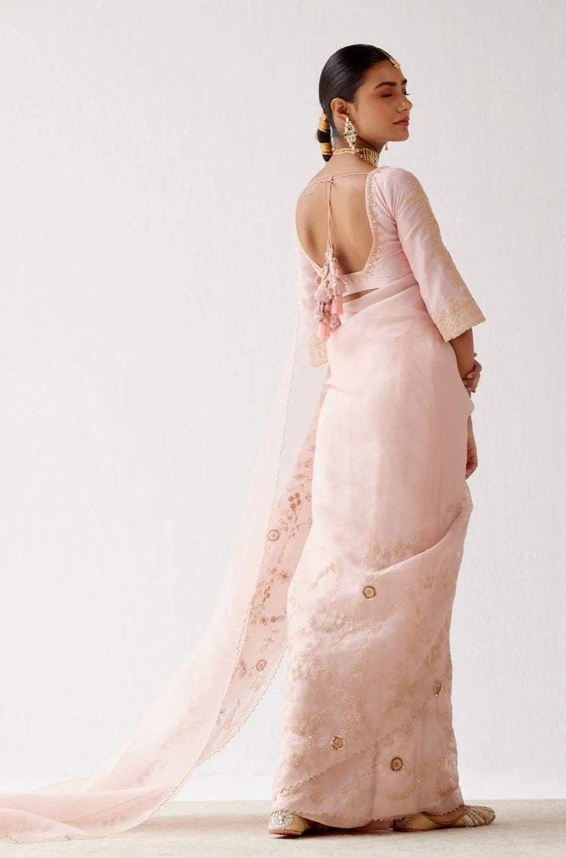 Rashmika Mandanna in Baby Pink Embroidered Organza Saree
