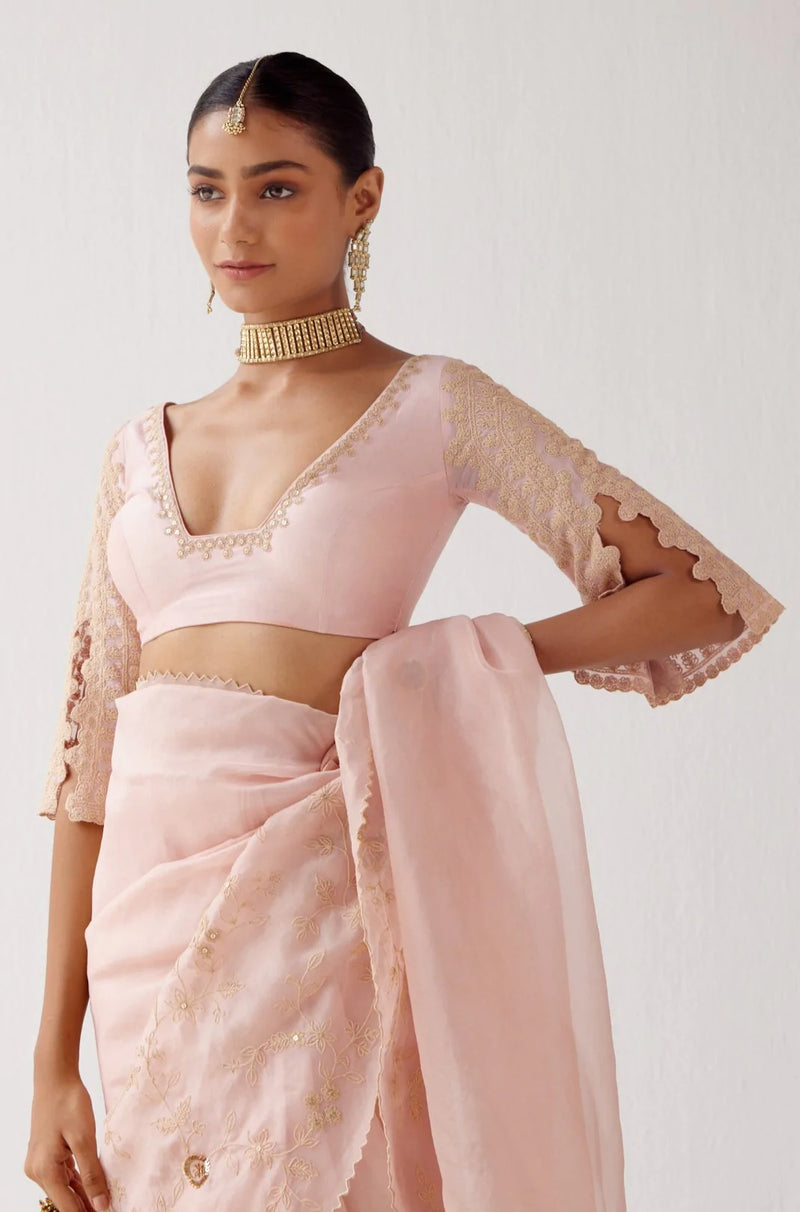 Rashmika Mandanna in Baby Pink Embroidered Organza Saree