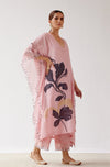 Pink Hand Painted Chanderi Kaftan Set