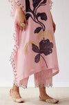 Pink Hand Painted Chanderi Kaftan Set