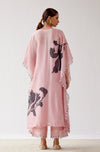 Pink Hand Painted Chanderi Kaftan Set