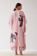 Pink Hand Painted Chanderi Kaftan Set