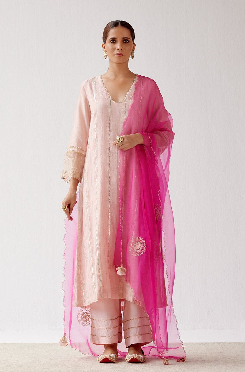 Blush Pink Zari Detailed Chanderi Kurta Set