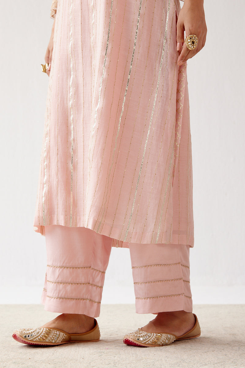Blush Pink Zari Detailed Chanderi Kurta Set