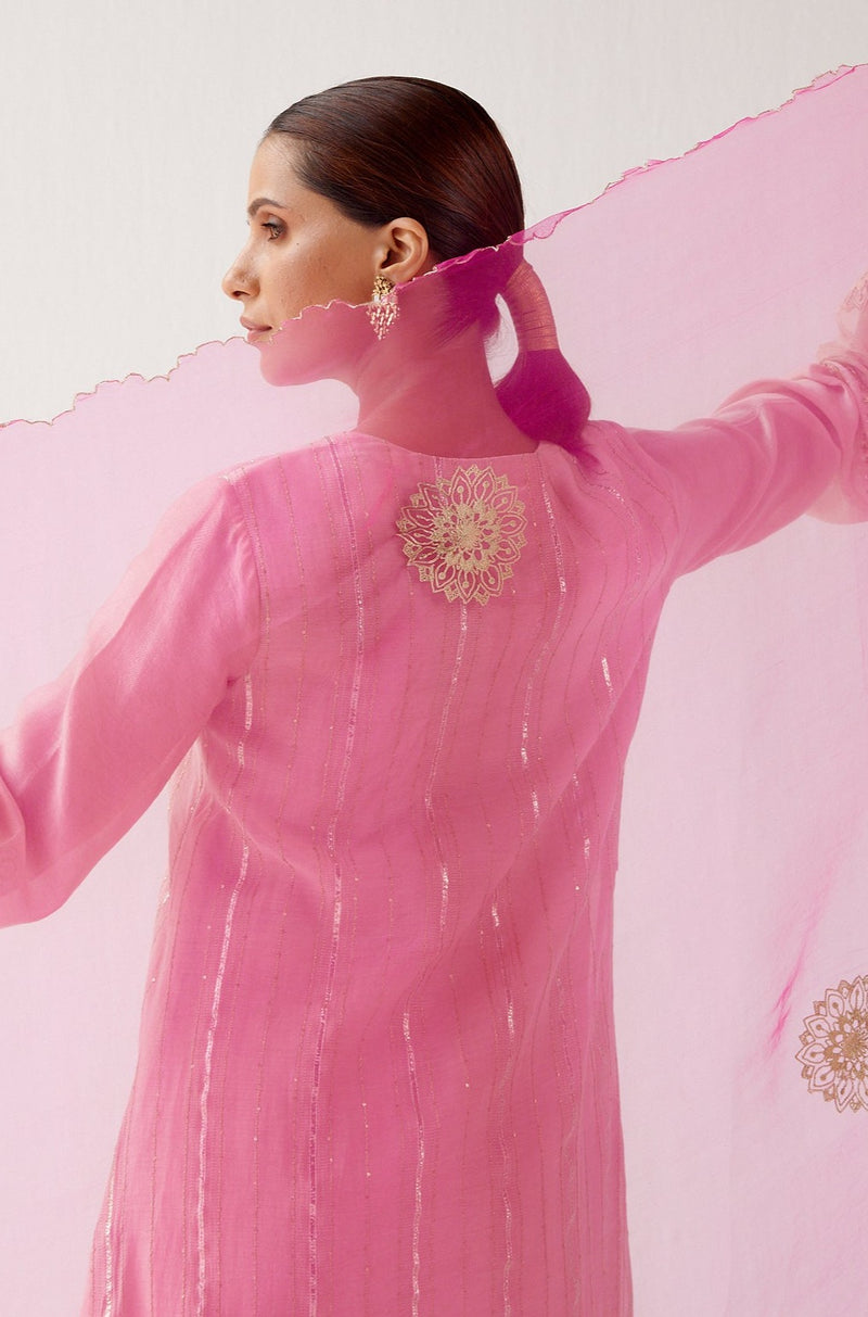 Blush Pink Zari Detailed Chanderi Kurta Set