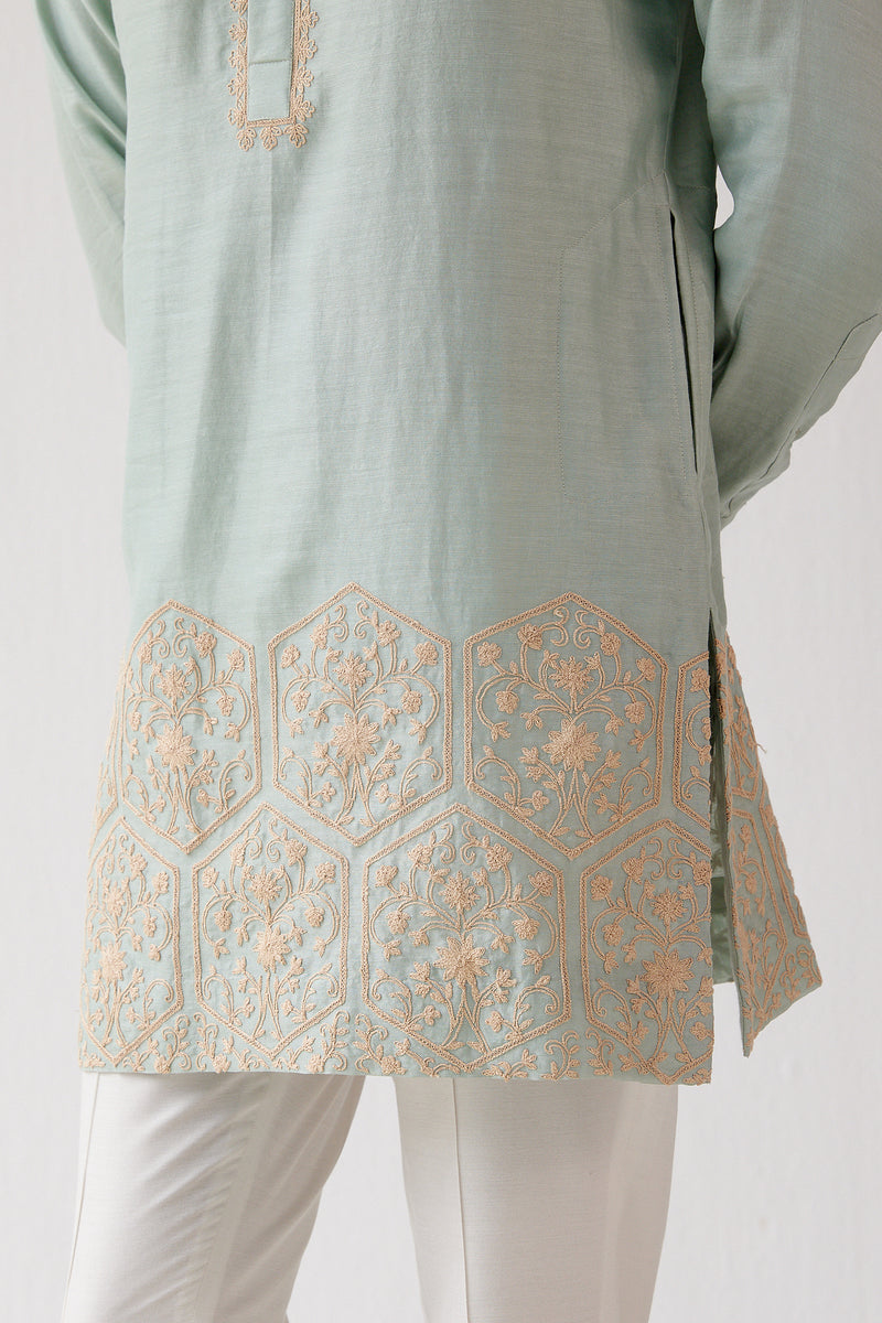 Sage Green Embroidered Short Kurta Set