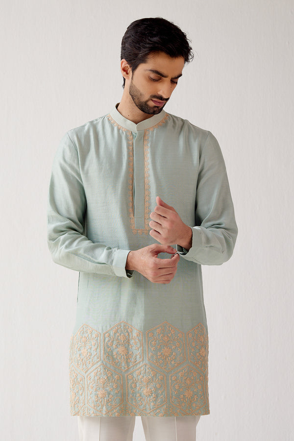 Sage Green Embroidered Short Kurta Set