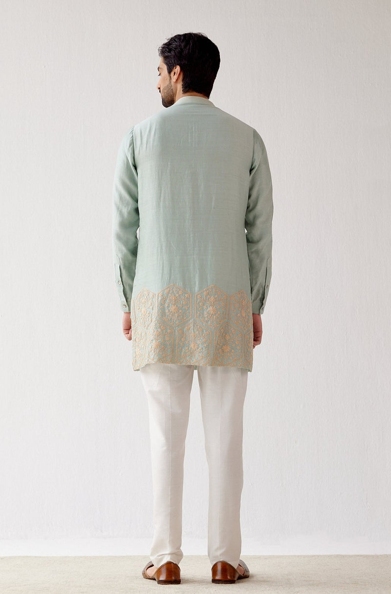 Sage Green Embroidered Short Kurta Set