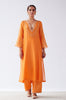 Orange Block Print Embroidered Kurta Set