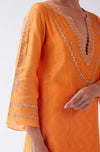 Orange Block Print Embroidered Kurta Set (RTS)