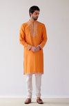 Orange Embroidered Chanderi Kurta Set