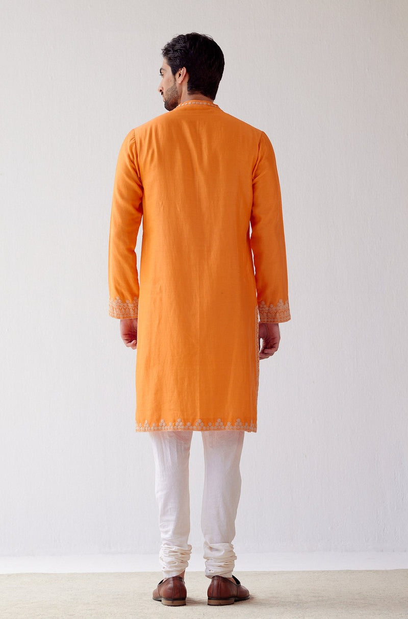 Orange Embroidered Chanderi Kurta Set