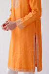 Orange Embroidered Chanderi Kurta Set
