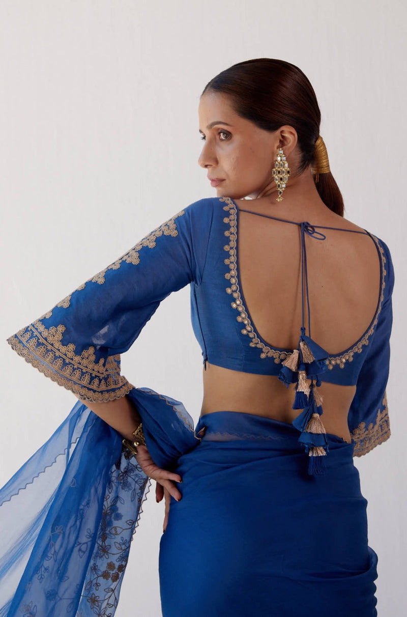 Tamannaah Bhatia in  Blue Embroidered Organza Saree