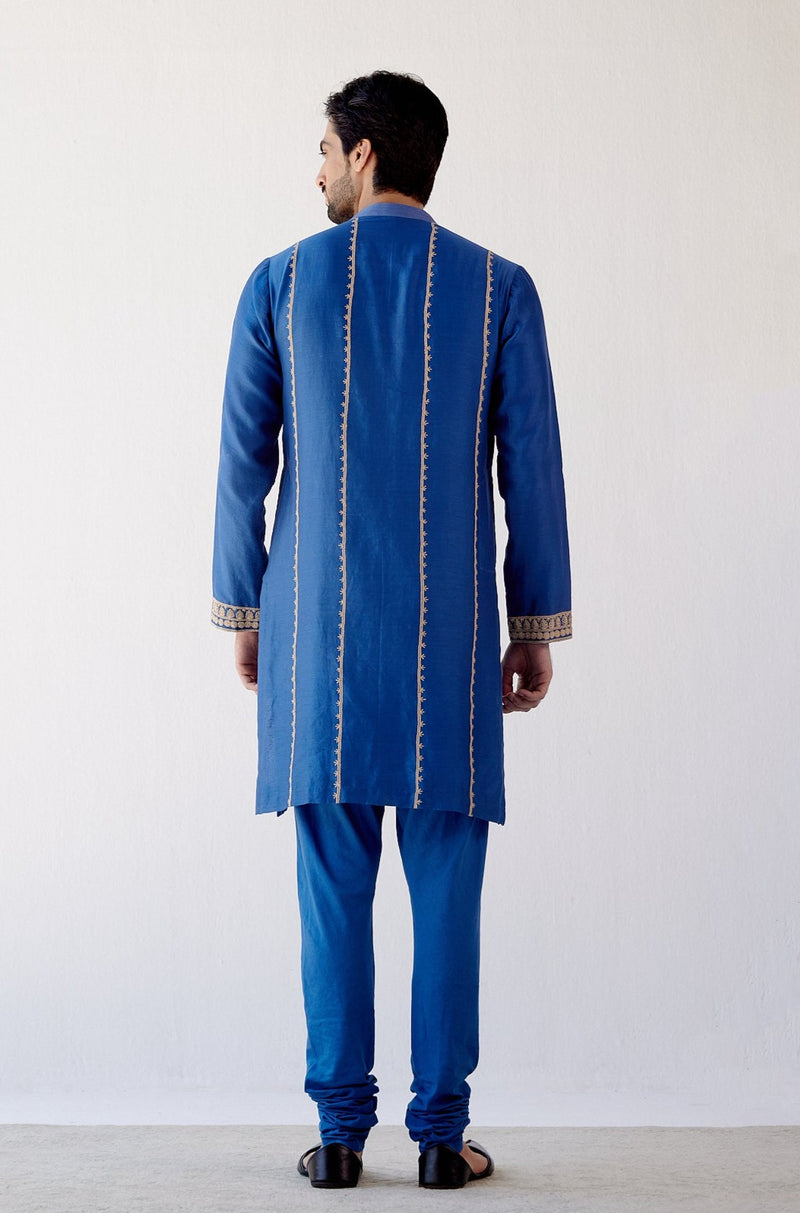 Blue Embroidered Chanderi Kurta Set