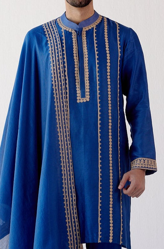 Blue Embroidered Stole