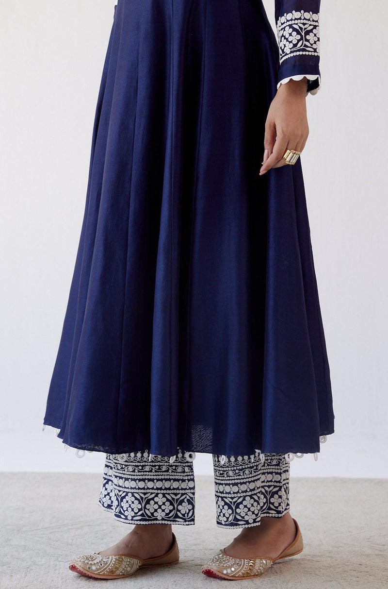 Navy Blue Chanderi Anarkali Set