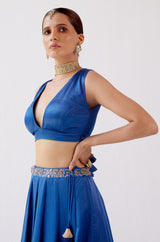 Pooja Hegde in Blue Dori Embroidered Cotton Silk Lehenga