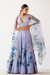 Aegean Blue Handpaint Lehenga