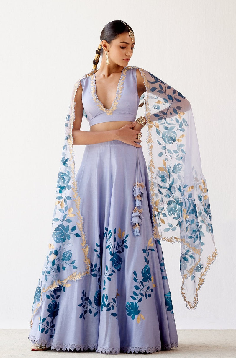 Aegean Blue Handpaint Lehenga