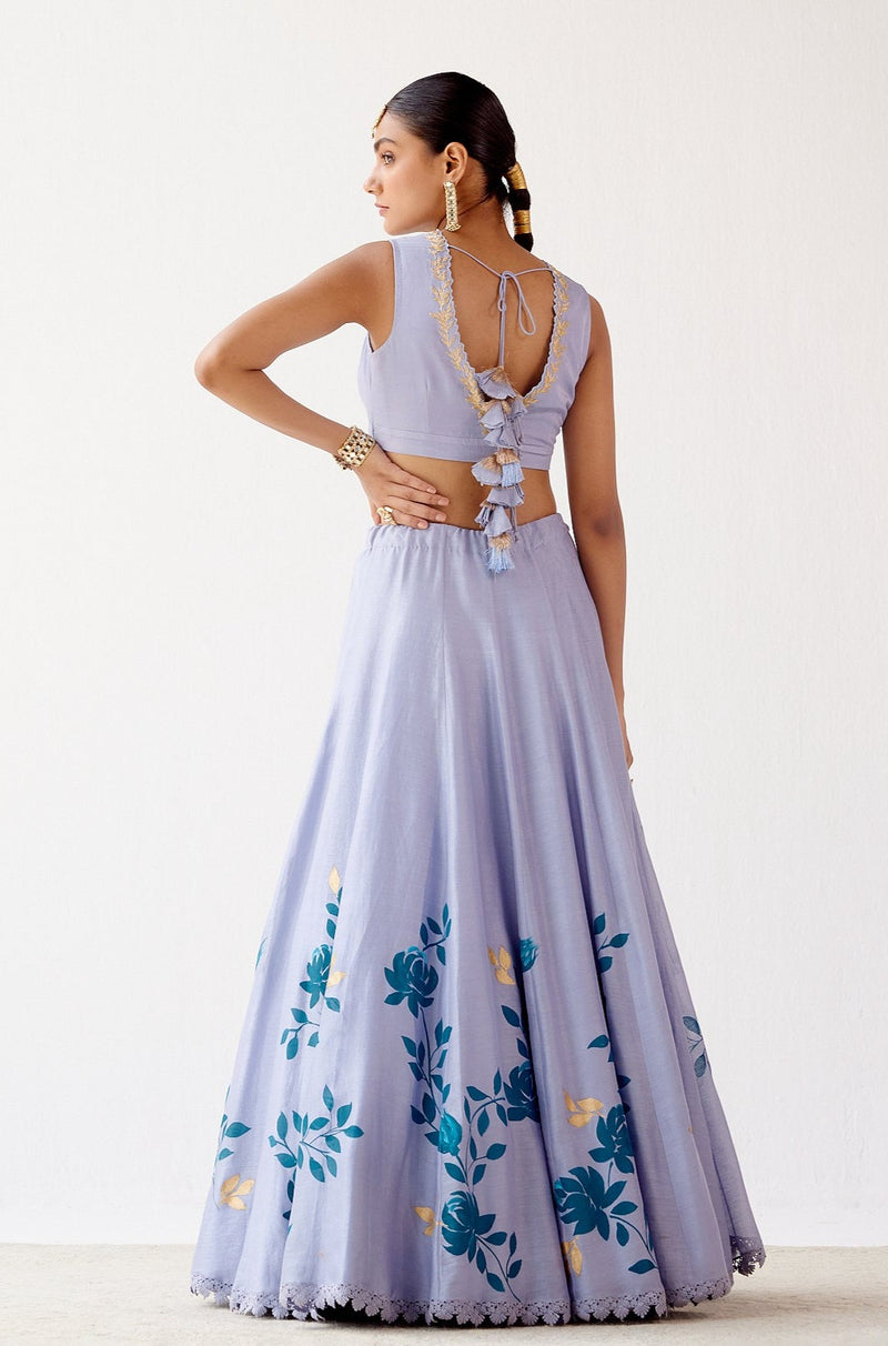 Aegean Blue Hand-Painted Lehenga