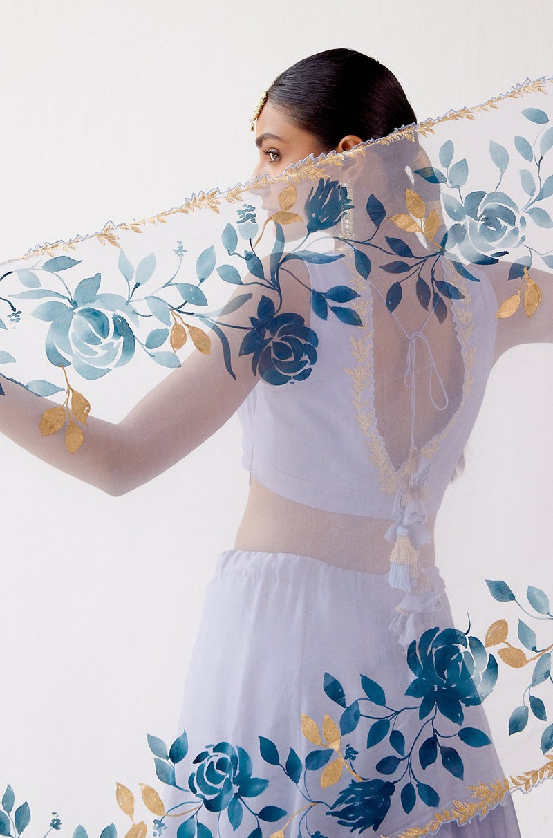 Aegean Blue Handpaint Lehenga