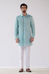 Aqua Blue Cotton Silk Satin Kurta Set