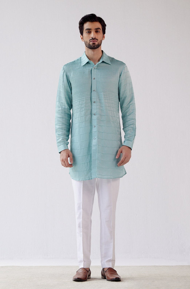 Aqua Blue Cotton Silk Satin Kurta Set