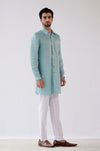 Aqua Blue Cotton Silk Satin Kurta Set