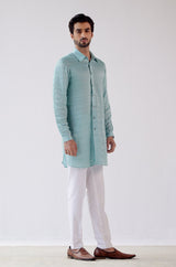 Aqua Blue Cotton Silk Satin Kurta Set