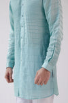 Aqua Blue Cotton Silk Satin Kurta Set