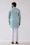 Aqua Blue Cotton Silk Satin Kurta Set