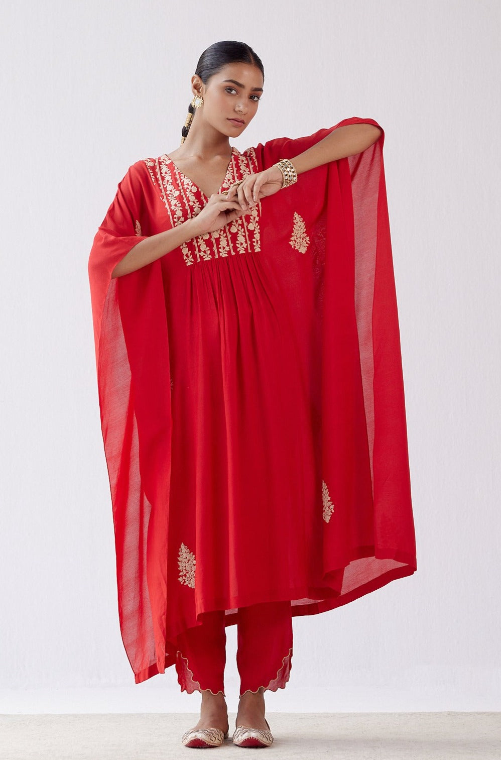 Red Embroidered Kaftan Set