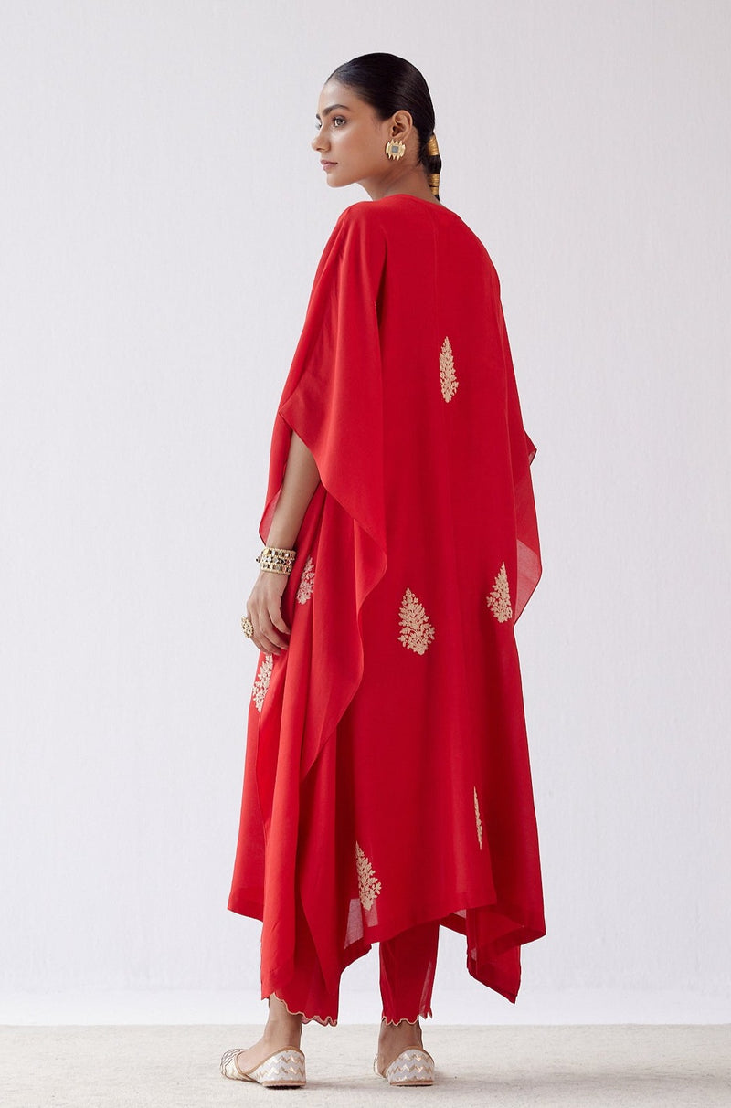 Red Embroidered Kaftan Set