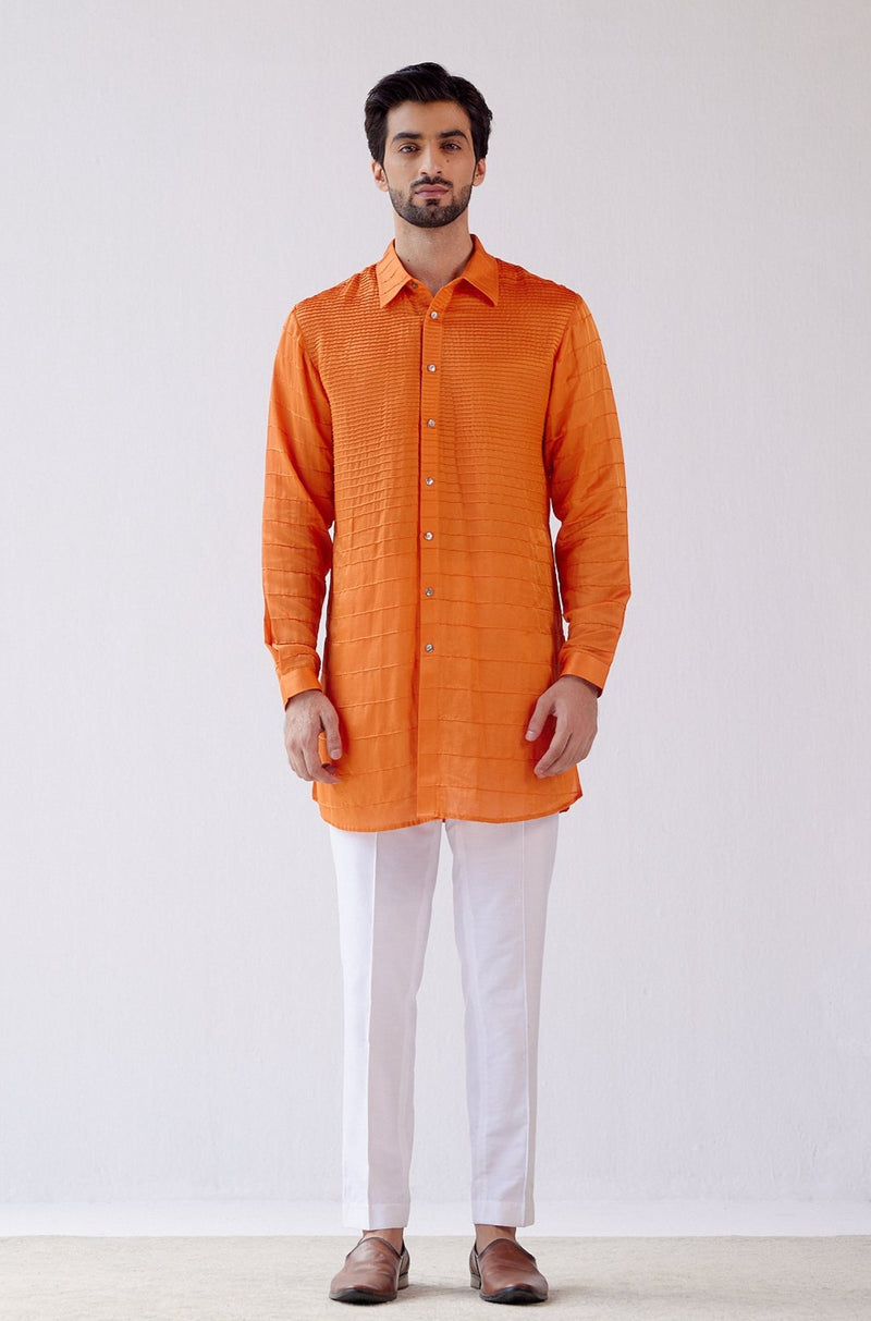 Orange Cotton Silk Satin Kurta Set