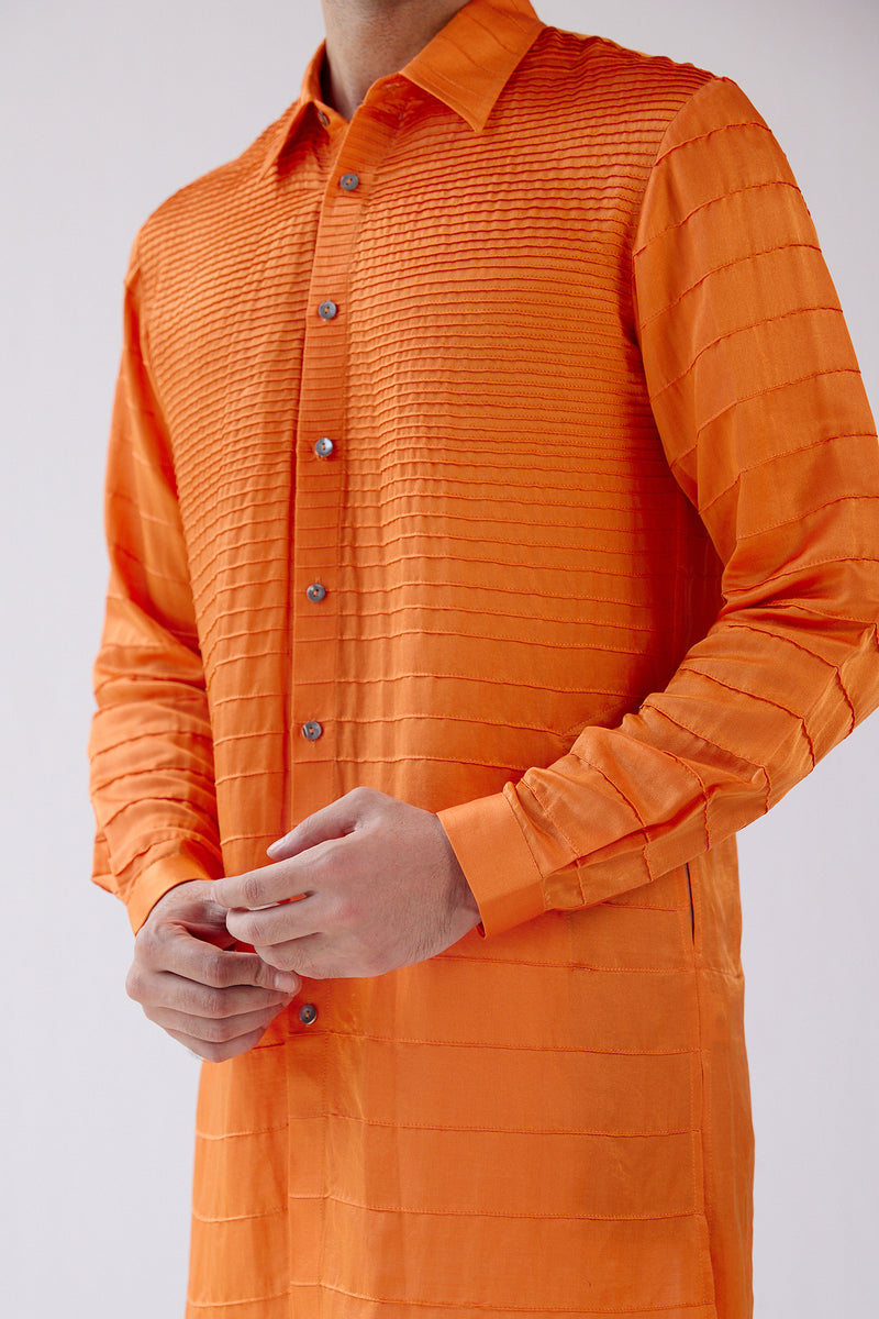 Orange Cotton Silk Satin Kurta Set