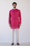 Fuchsia Pink Cotton Silk Satin Kurta with Bandi Set
