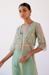 Sage Green Slit Chanderi Kurta Set (RTS)