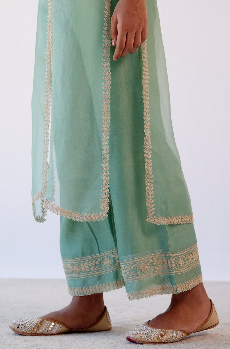 Janhvi Kapoor in Sage Green Slit Silk Organza Kurta Set