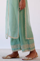 Sage Green Slit Chanderi Kurta Set (RTS)