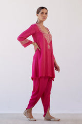 Genelia Deshmukh in Fuchsia Dori Embroidered Dhoti Set