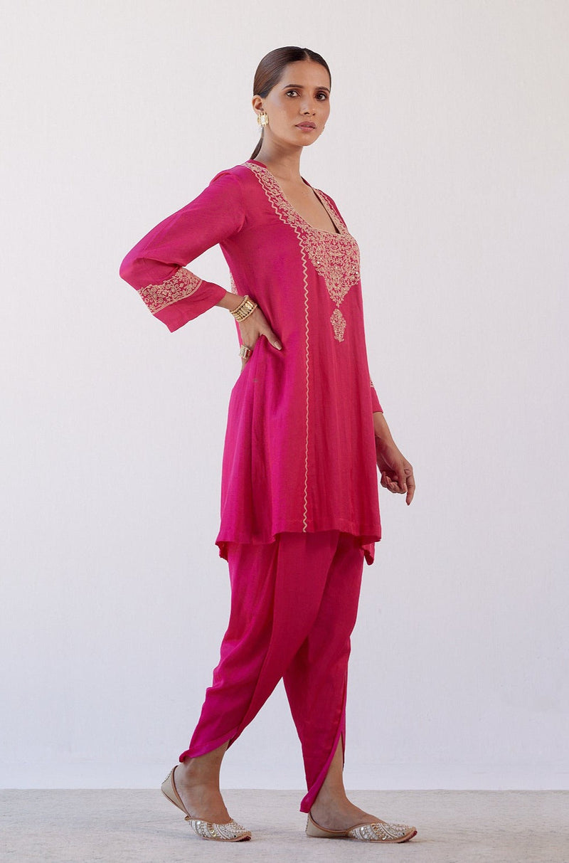 Genelia Deshmukh in Fuchsia Dori Embroidered Dhoti Set