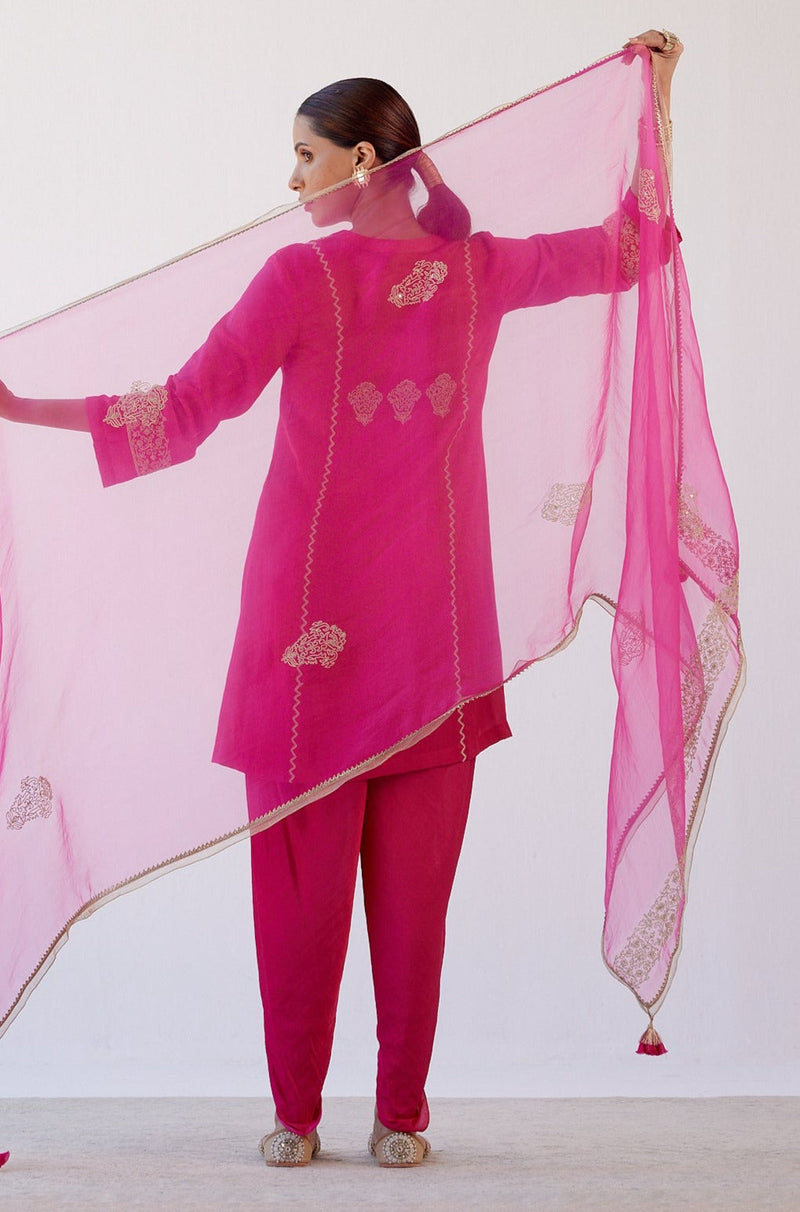 Devnaagri Alia Bhatt in Fuchsia Dori Embroidered Dhoti Set