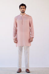 Blush Pink Cotton Silk Satin Kurta with Bandi Set